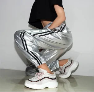 Silver Metallic Casual Hip Hop Heap Trousers