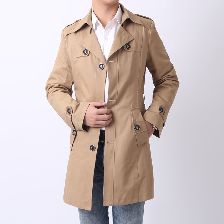Men's Casual Mid-length Hooded Trench Coat