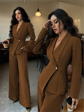 Women's Long-sleeved Suit Jacket Straight-leg Pants Top And Bottom