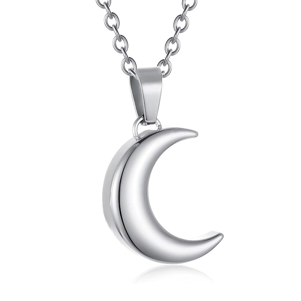 Stainless Steel Moon-Shaped Perfume Bottle Ash Pendant Necklace
