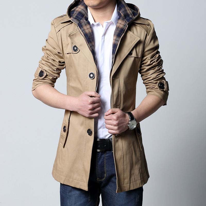 Men's Casual Mid-length Hooded Trench Coat