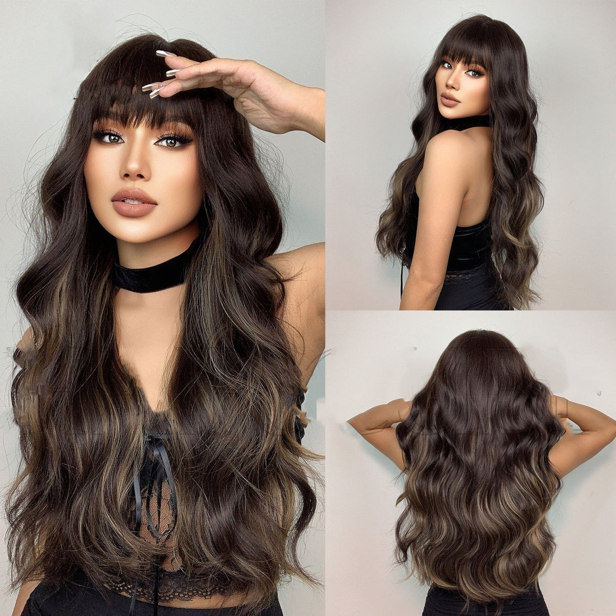 Female  Chestnut Blond Bangs Long Curly Air Bangs Synthetic Fiber Wig