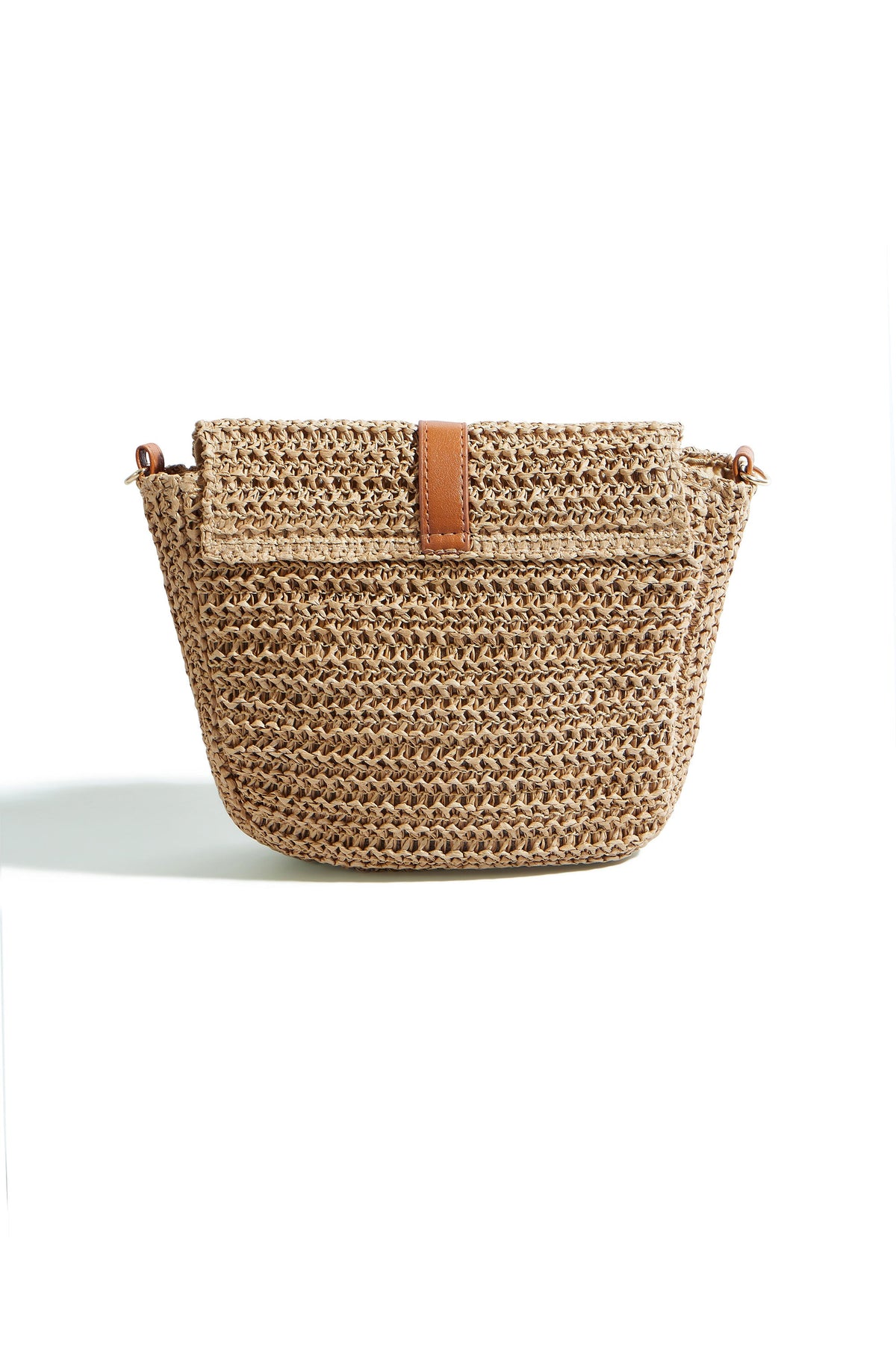 Yumi Brown Woven Rattan Handbag With Buckle