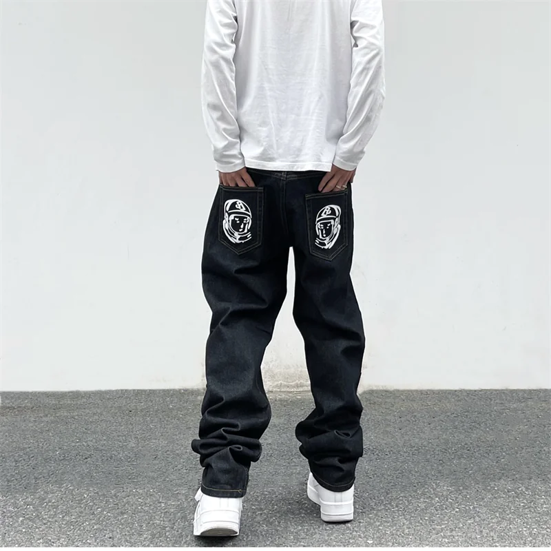 Casual Loose Black Denim Trousers Streetwear