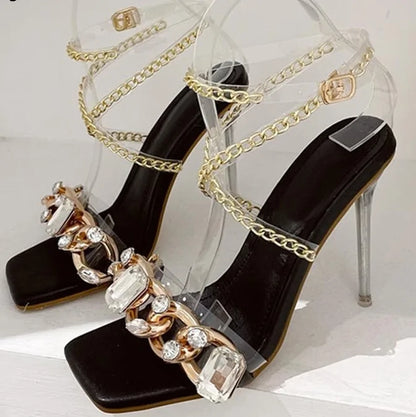 Crystal Chain Transparent Heels