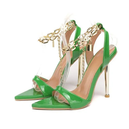 Chain Ankle Strap Peep Toe High Heels