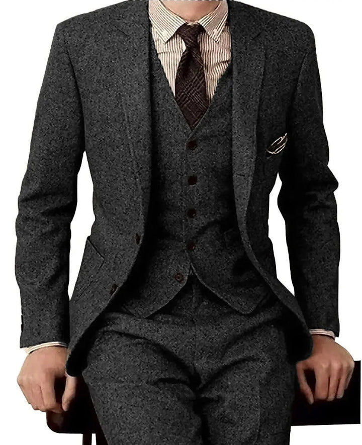 Men's Suit Three-piece Suit Fashion Woolen Suit