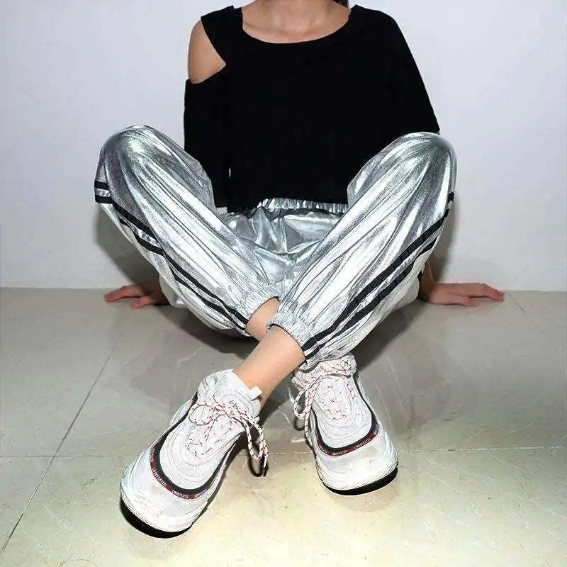 Silver Metallic Casual Hip Hop Heap Trousers