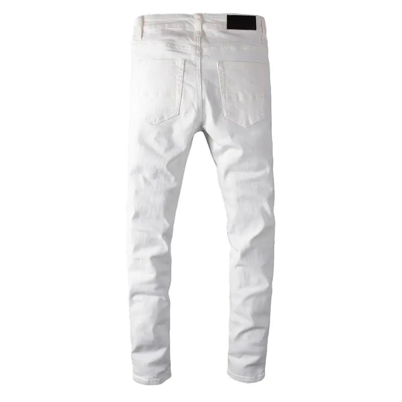 Men’s High Skinny Stretch White Slim Fit Ripped Jeans