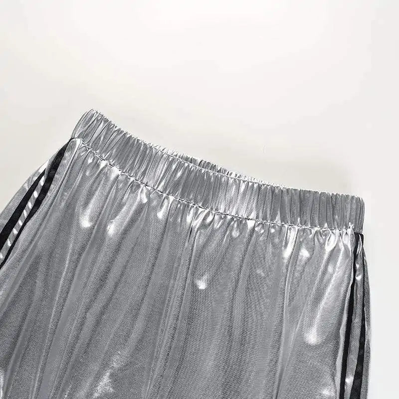 Silver Metallic Casual Hip Hop Heap Trousers