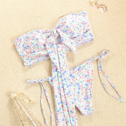 Hollow Out Solid Color Bandage Bikini Set