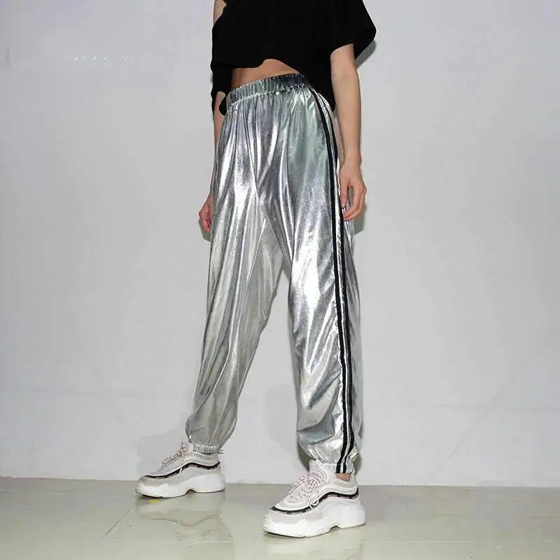 Silver Metallic Casual Hip Hop Heap Trousers