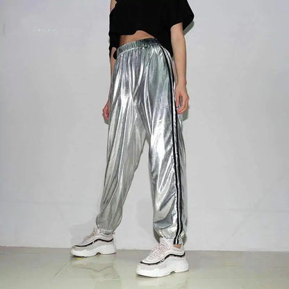 Silver Metallic Casual Hip Hop Heap Trousers