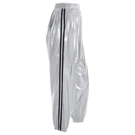 Silver Metallic Casual Hip Hop Heap Trousers