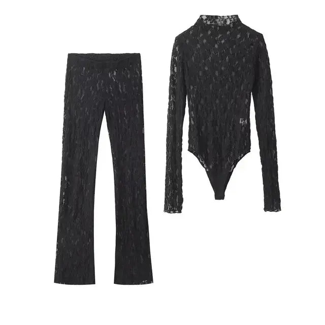 Summer Lace Bodysuit Pants Set Women's Fashion