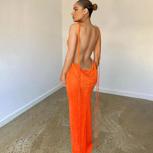 Open Back Slim Cami Strap Long Dresses